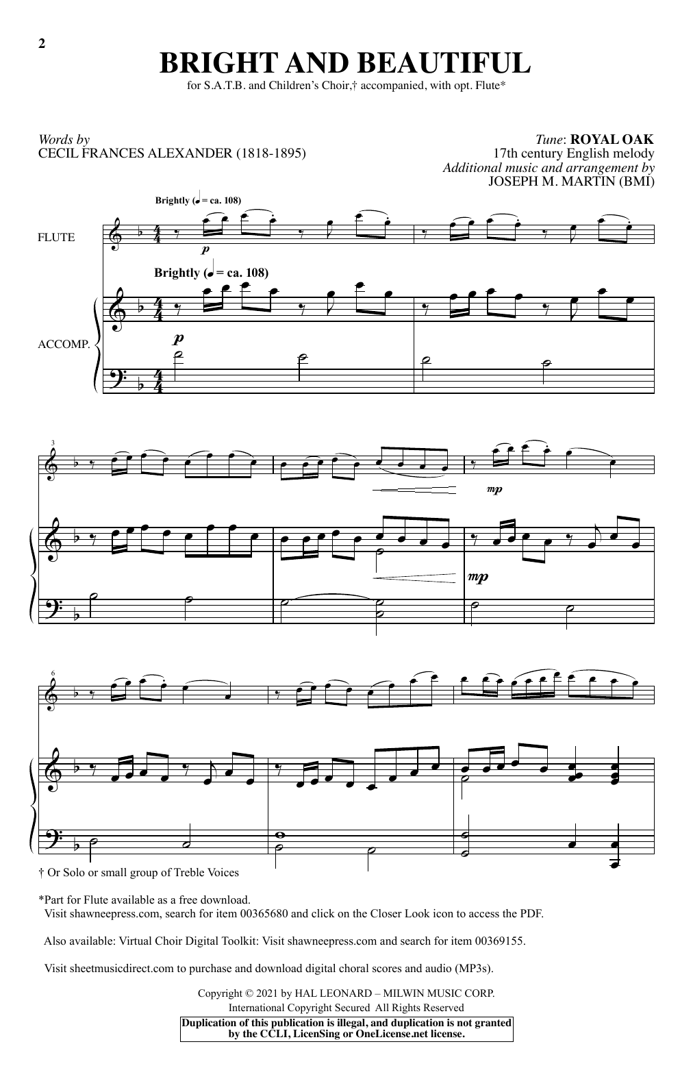 Download Cecil Frances Alexander Bright And Beautiful (arr. Joseph M. Martin) Sheet Music and learn how to play SATB Choir PDF digital score in minutes