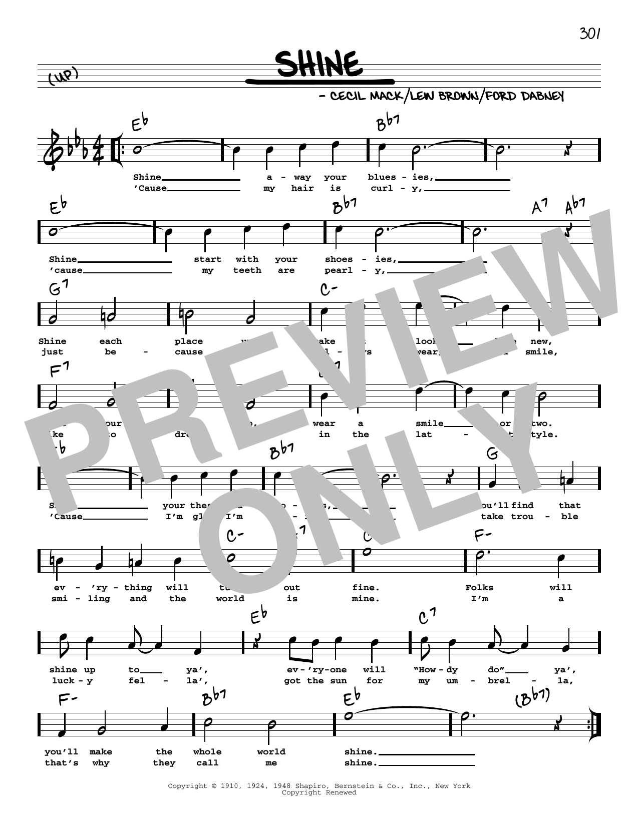 Download Cecil Mack Shine (arr. Robert Rawlins) Sheet Music and learn how to play Real Book – Melody, Lyrics & Chords PDF digital score in minutes