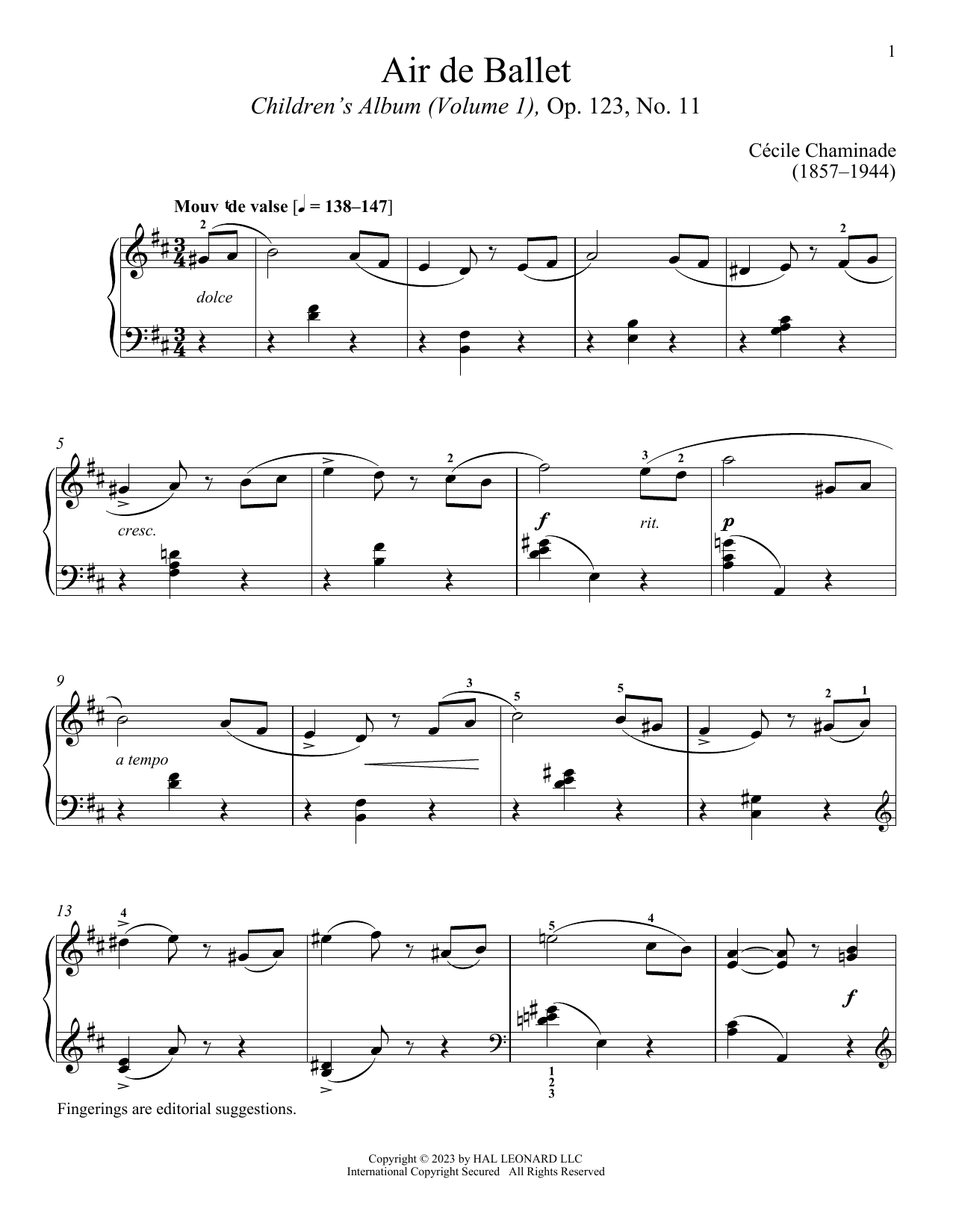 Download Cecile Chaminade Air de Ballet Sheet Music and learn how to play Piano Solo PDF digital score in minutes