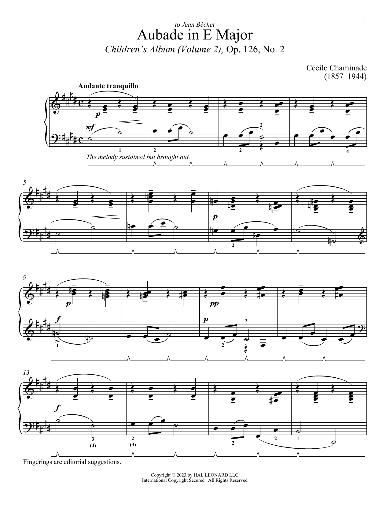 Download Cecile Chaminade Aubade Sheet Music and learn how to play Piano Solo PDF digital score in minutes