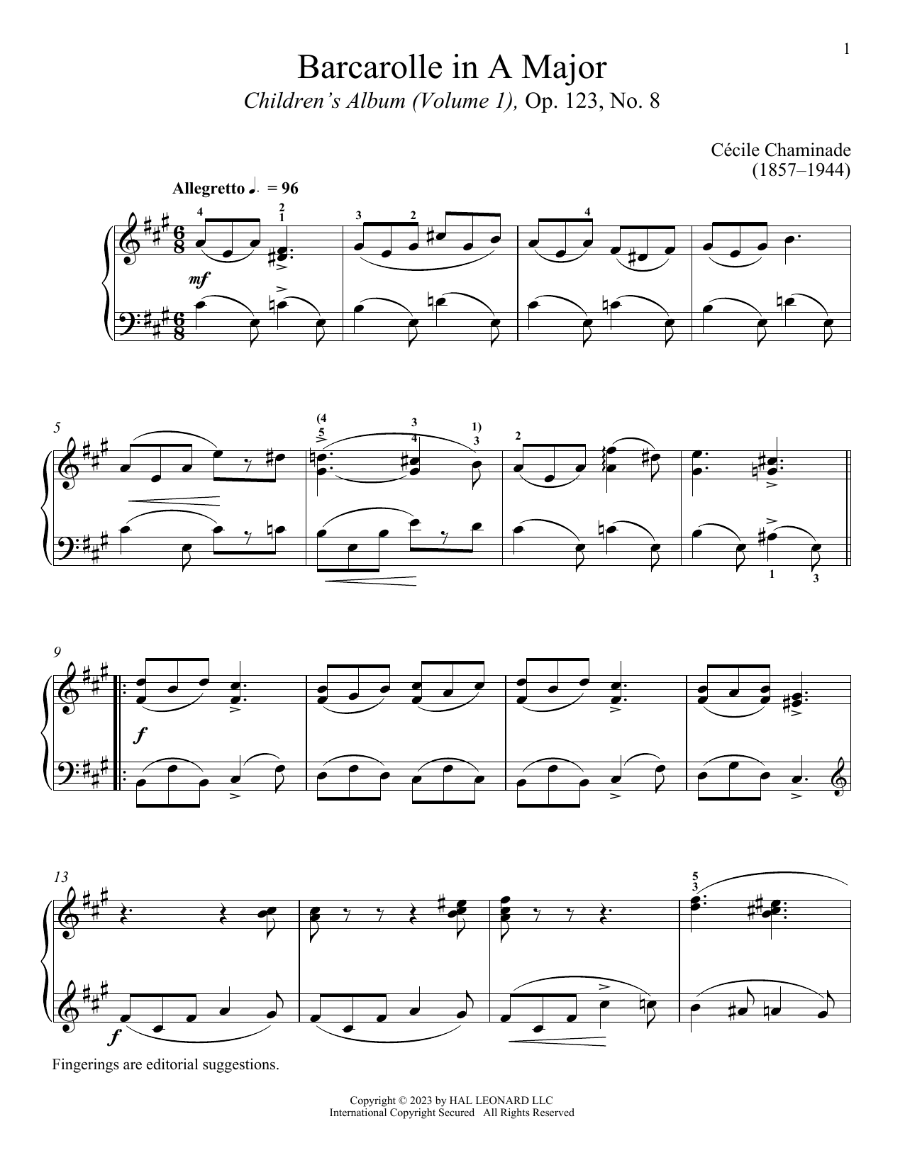 Download Cecile Chaminade Barcarolle Sheet Music and learn how to play Piano Solo PDF digital score in minutes