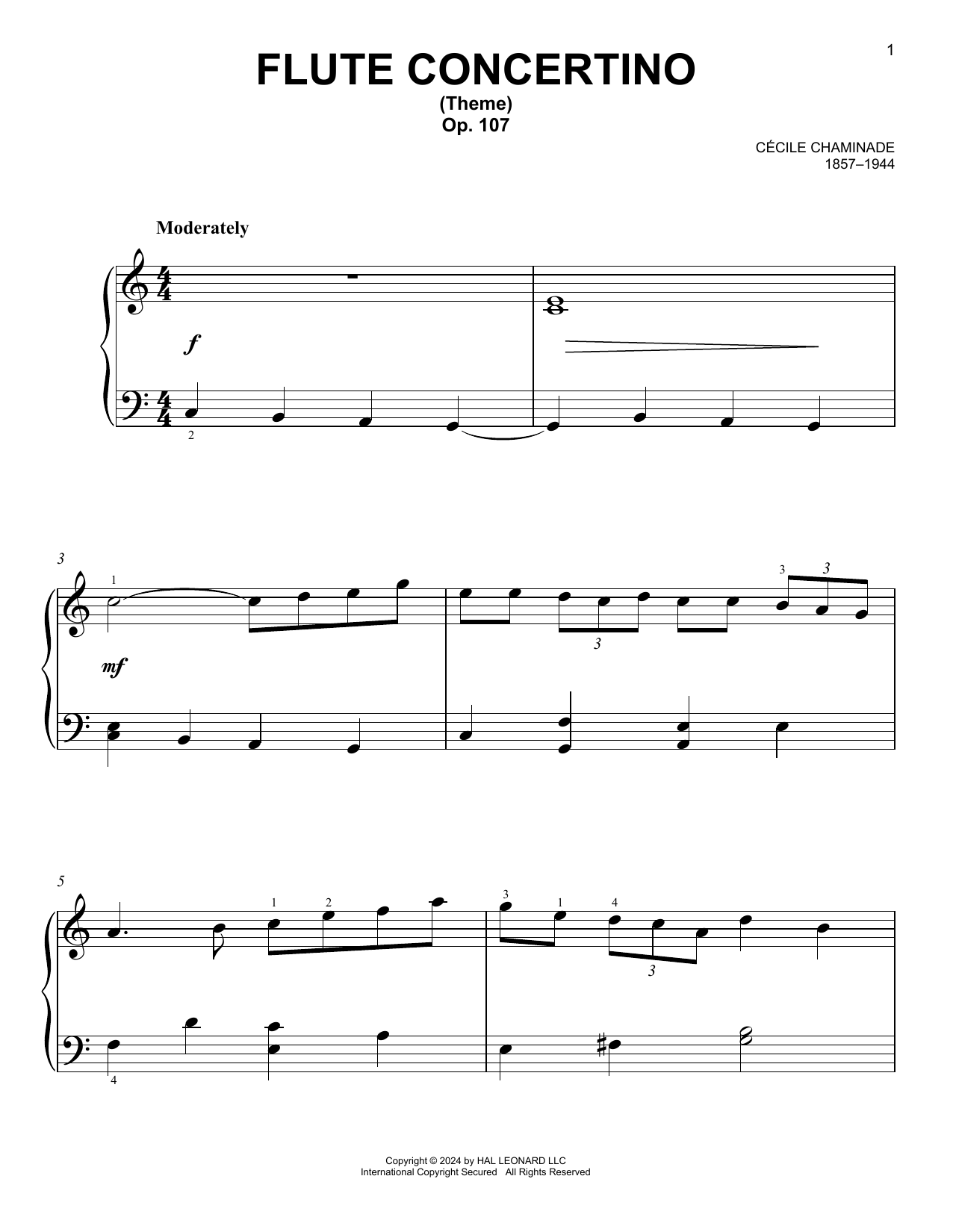Download Cécile Chaminade Flute Concertino Sheet Music and learn how to play Easy Piano PDF digital score in minutes