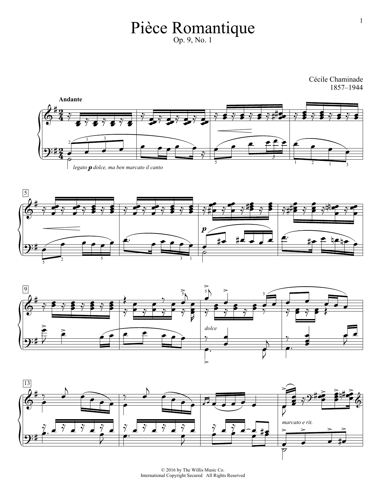 Download Cecile Chaminade Piece Romantique, Op. 9, No. 1 Sheet Music and learn how to play Educational Piano PDF digital score in minutes