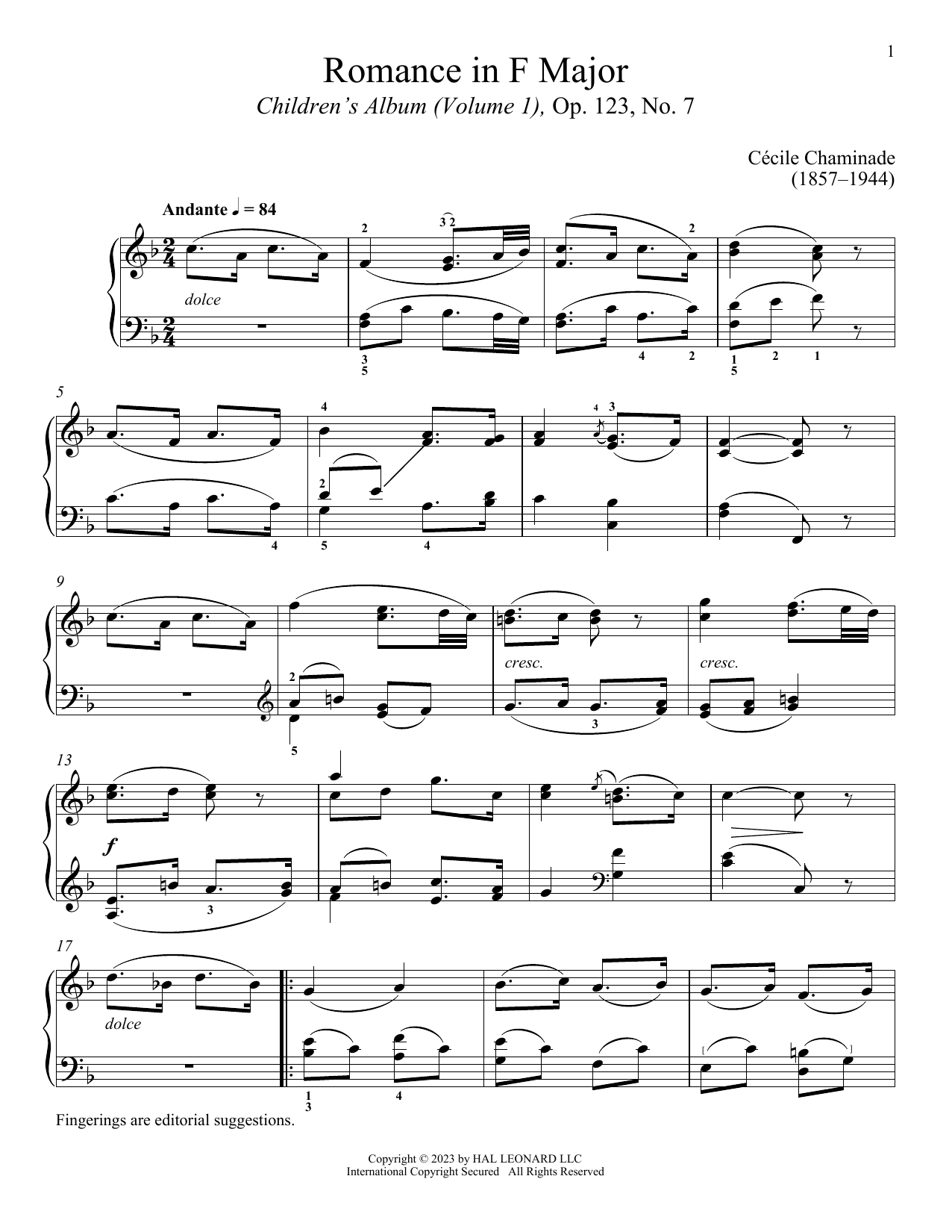 Download Cecile Chaminade Romance Sheet Music and learn how to play Piano Solo PDF digital score in minutes