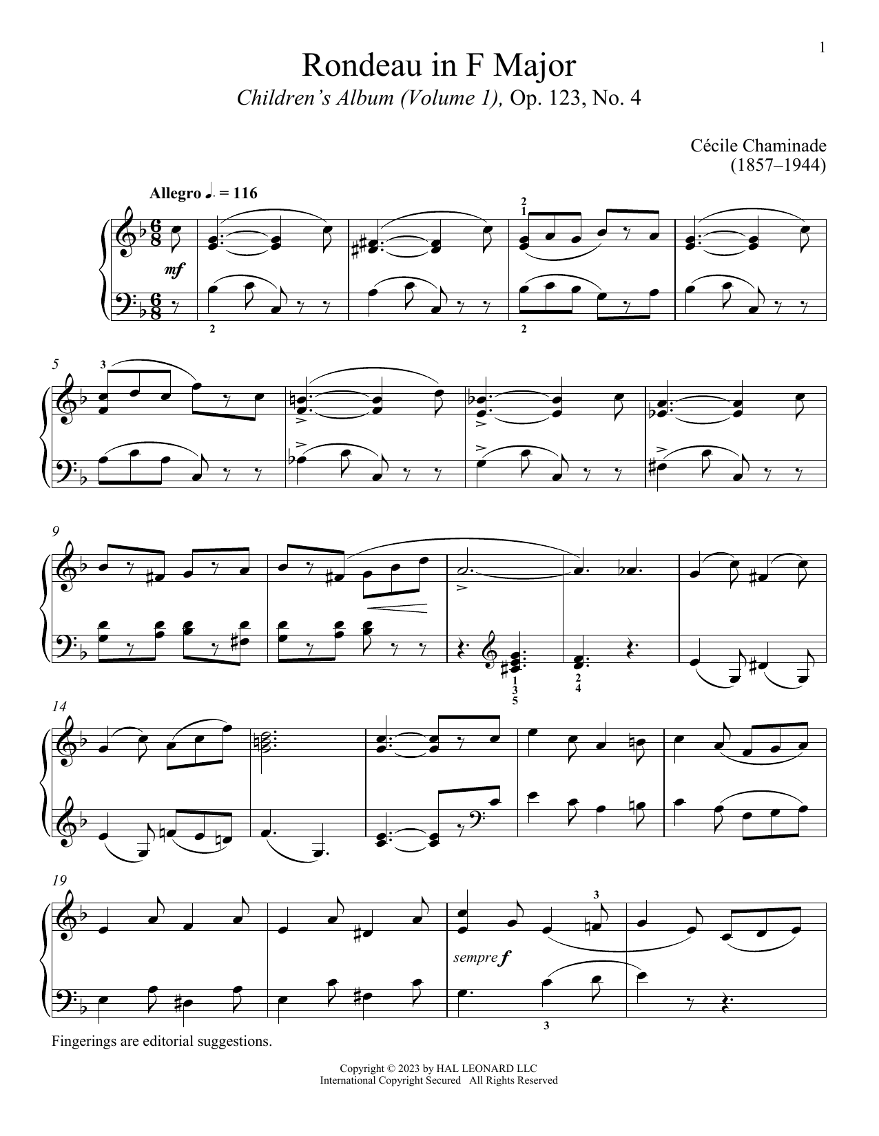 Download Cecile Chaminade Rondeau Sheet Music and learn how to play Piano Solo PDF digital score in minutes