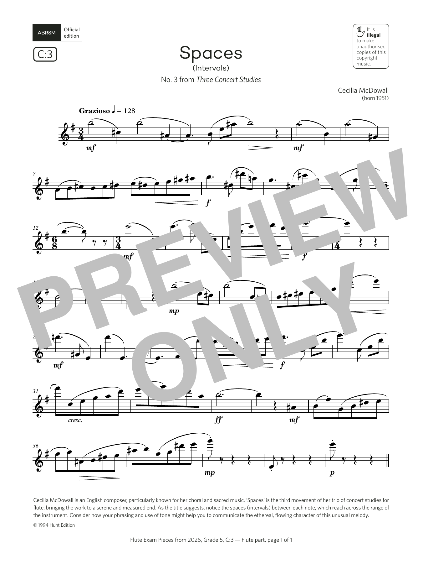 Download Cecilia McDowall Spaces (Grade 5, list C3, from the ABRSM Flute Syllabus from 2026) Sheet Music and learn how to play Flute Solo PDF digital score in minutes