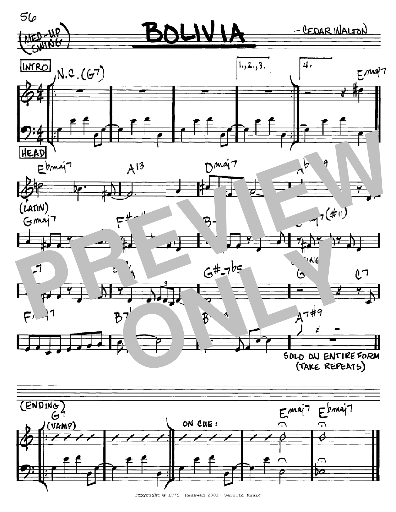 Download Cedar Walton Bolivia Sheet Music and learn how to play Real Book – Melody & Chords – C Instruments PDF digital score in minutes