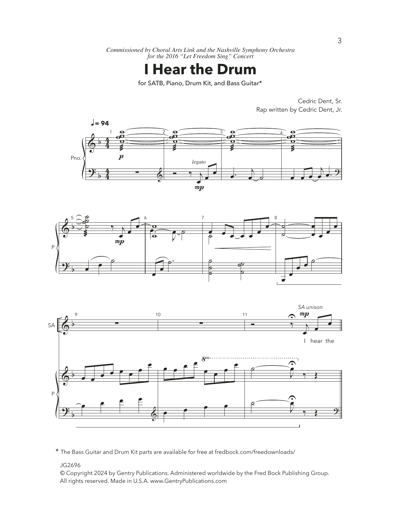 Download Cedric Dent I Hear The Drum Sheet Music and learn how to play SATB Choir PDF digital score in minutes