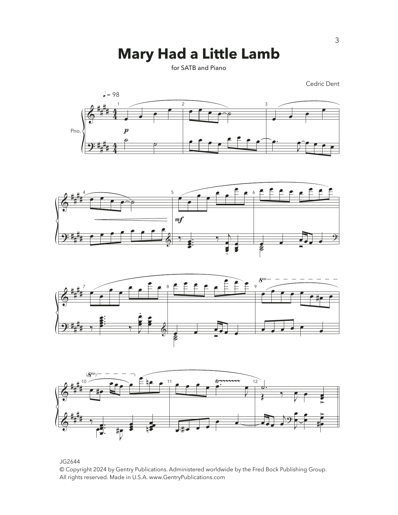 Download Cedric Dent Mary Had A Little Lamb Sheet Music and learn how to play SATB Choir PDF digital score in minutes