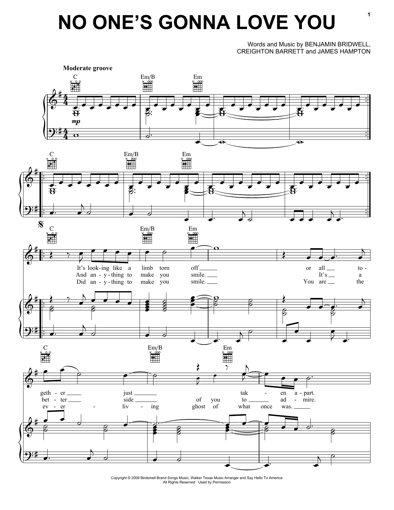 Download Cee Lo Green No One's Gonna Love You Sheet Music and learn how to play Piano, Vocal & Guitar (Right-Hand Melody) PDF digital score in minutes