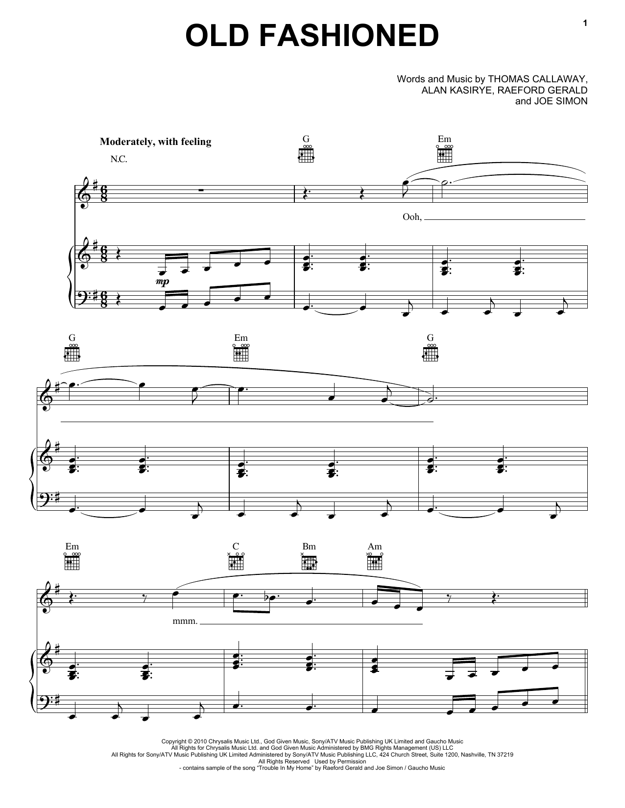 Download Cee Lo Green Old Fashioned Sheet Music and learn how to play Piano, Vocal & Guitar (Right-Hand Melody) PDF digital score in minutes