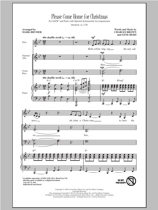 Download Charles Brown Please Come Home For Christmas (arr. Mark Brymer) Sheet Music and learn how to play SATB PDF digital score in minutes
