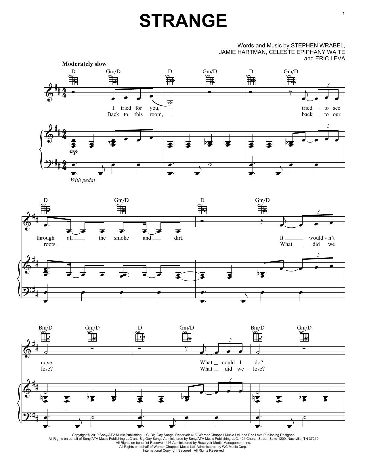 Download Celeste Strange Sheet Music and learn how to play Piano, Vocal & Guitar Chords (Right-Hand Melody) PDF digital score in minutes