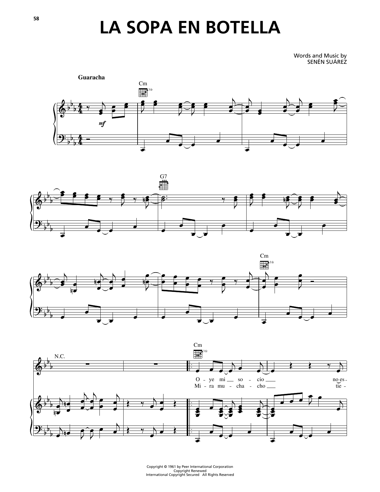Download Celia Cruz & Johnny Pacheco La Sopa En Botella Sheet Music and learn how to play Piano, Vocal & Guitar Chords (Right-Hand Melody) PDF digital score in minutes