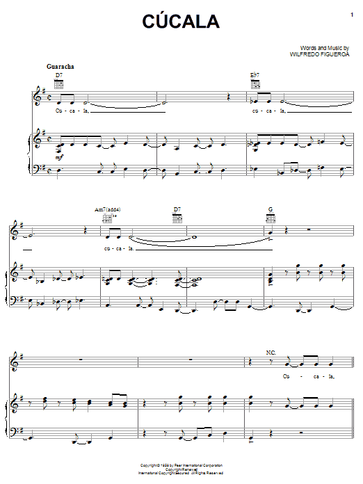 Download Celia Cruz Cucala Sheet Music and learn how to play Piano, Vocal & Guitar (Right-Hand Melody) PDF digital score in minutes