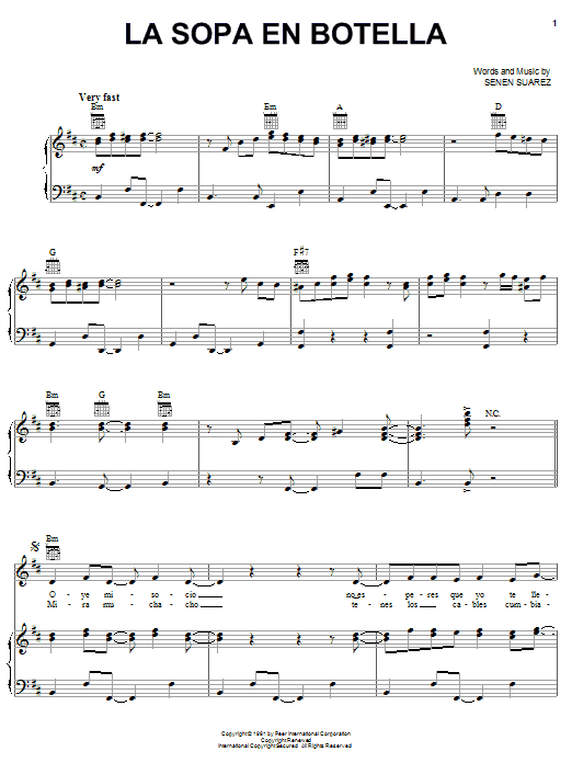 Download Celia Cruz La Sopa En Botella Sheet Music and learn how to play Piano, Vocal & Guitar (Right-Hand Melody) PDF digital score in minutes