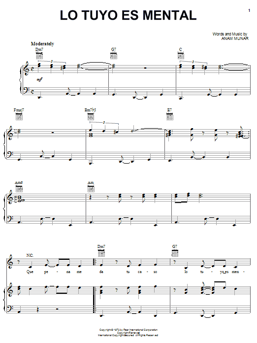 Download Celia Cruz Lo Tuyo Es Mental Sheet Music and learn how to play Piano, Vocal & Guitar (Right-Hand Melody) PDF digital score in minutes