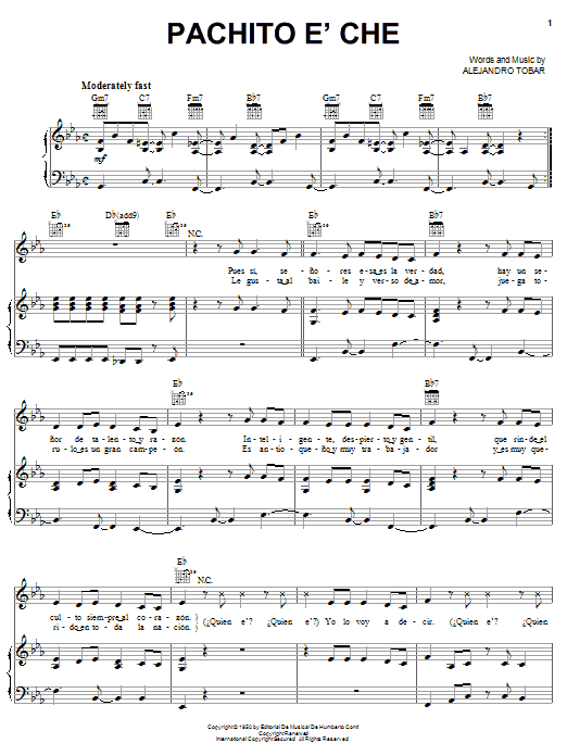 Download Celia Cruz Pachito e' Che Sheet Music and learn how to play Piano, Vocal & Guitar (Right-Hand Melody) PDF digital score in minutes