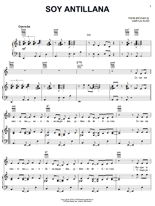 Download Celia Cruz Soy Antillana Sheet Music and learn how to play Piano, Vocal & Guitar (Right-Hand Melody) PDF digital score in minutes