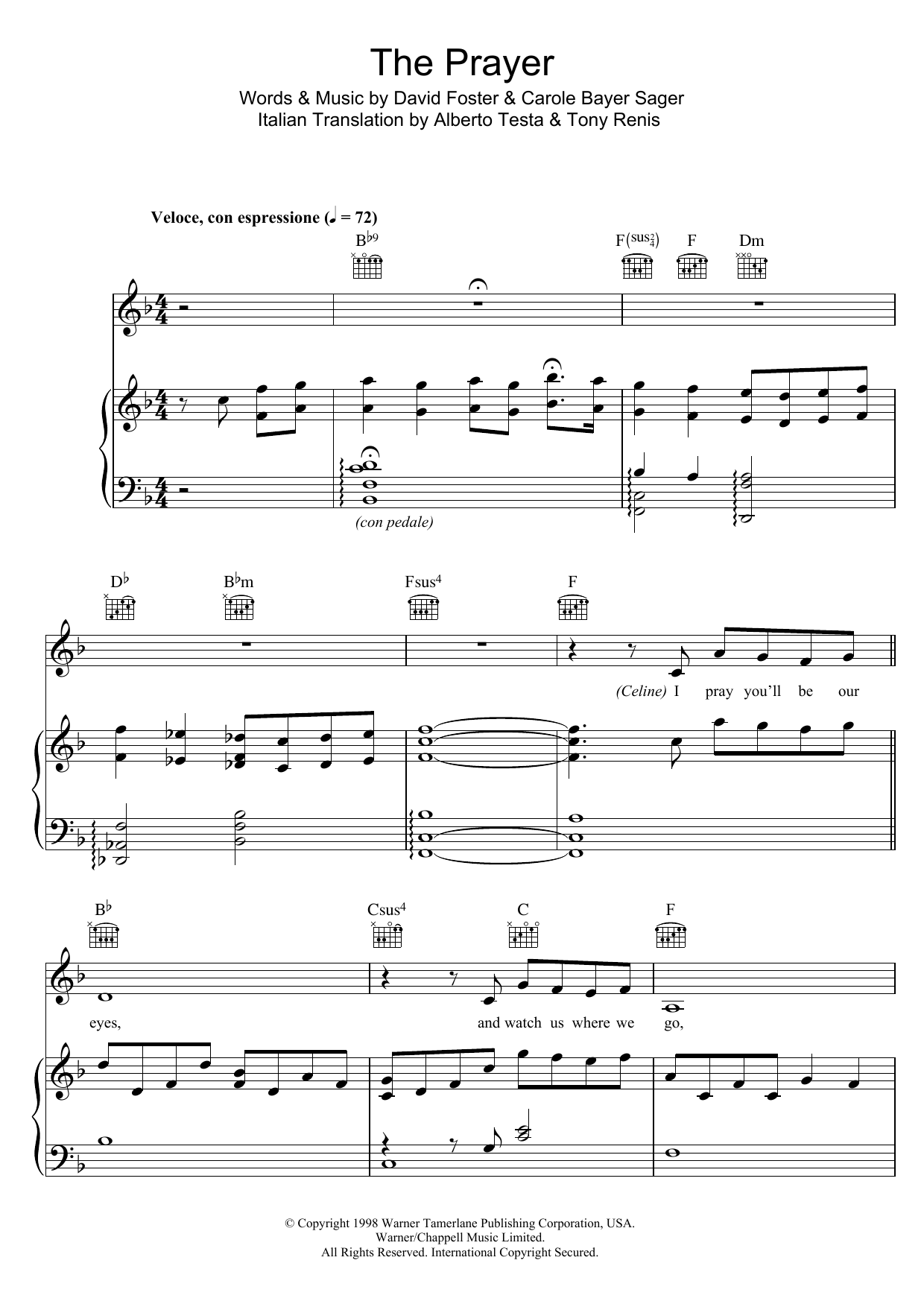 Download Celine Dion & Andrea Bocelli The Prayer (English-Language Version) Sheet Music and learn how to play Piano & Vocal PDF digital score in minutes