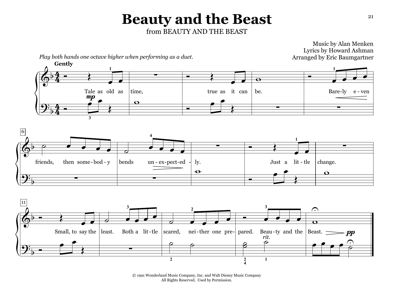 Download Celine Dion & Peabo Bryson Beauty And The Beast (arr. Eric Baumgartner) Sheet Music and learn how to play Piano Duet PDF digital score in minutes