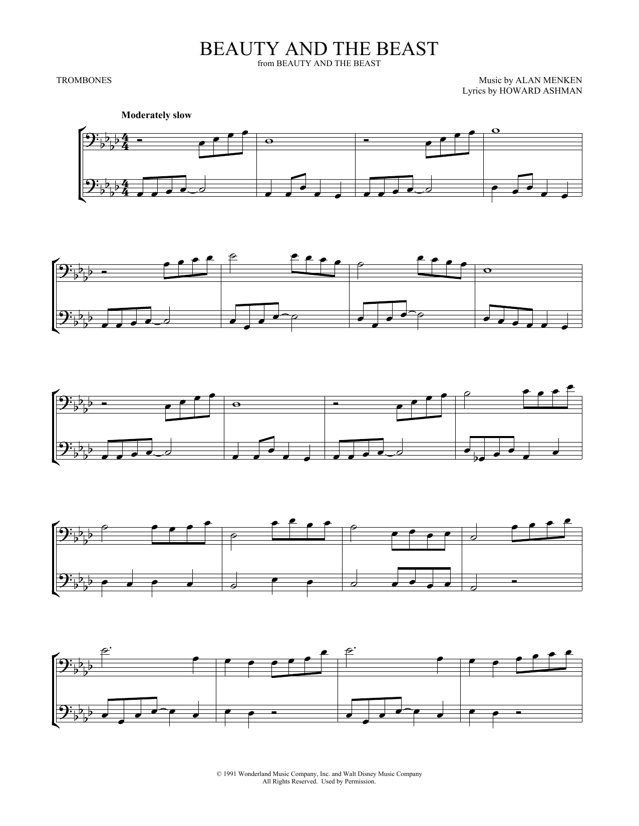 Download Celine Dion & Peabo Bryson Beauty And The Beast (arr. Mark Phillips) Sheet Music and learn how to play Trumpet Duet PDF digital score in minutes