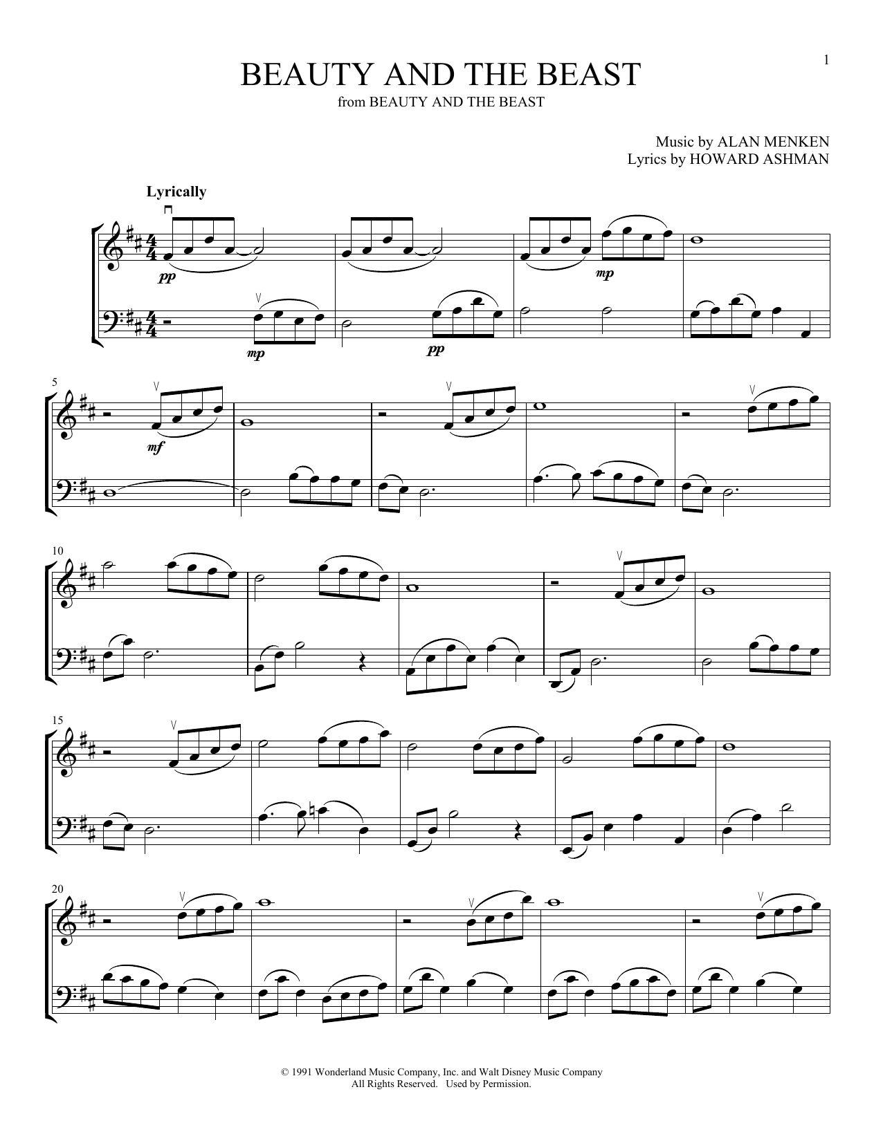 Download Celine Dion & Peabo Bryson Beauty And The Beast (arr. Michelle Hynson) Sheet Music and learn how to play Instrumental Duet PDF digital score in minutes