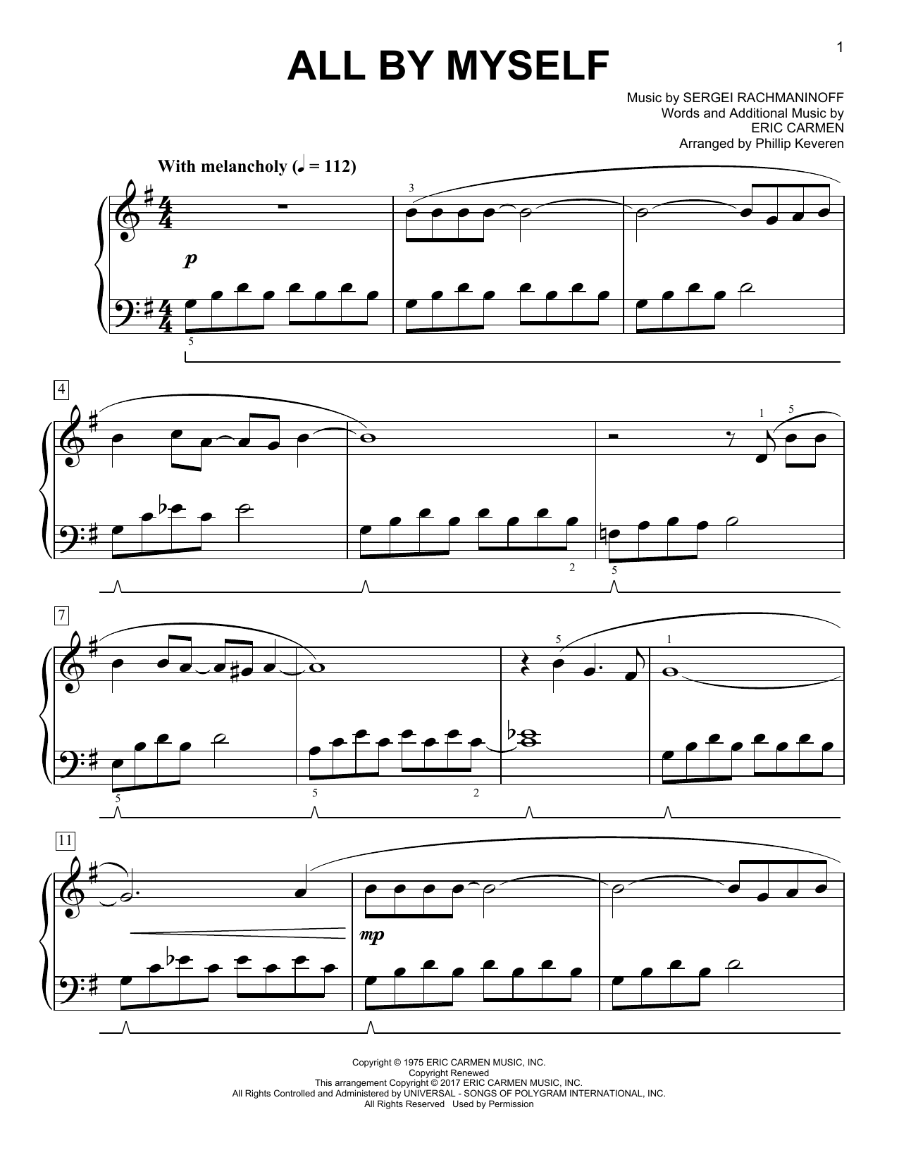 Download Phillip Keveren All By Myself Sheet Music and learn how to play Easy Piano PDF digital score in minutes