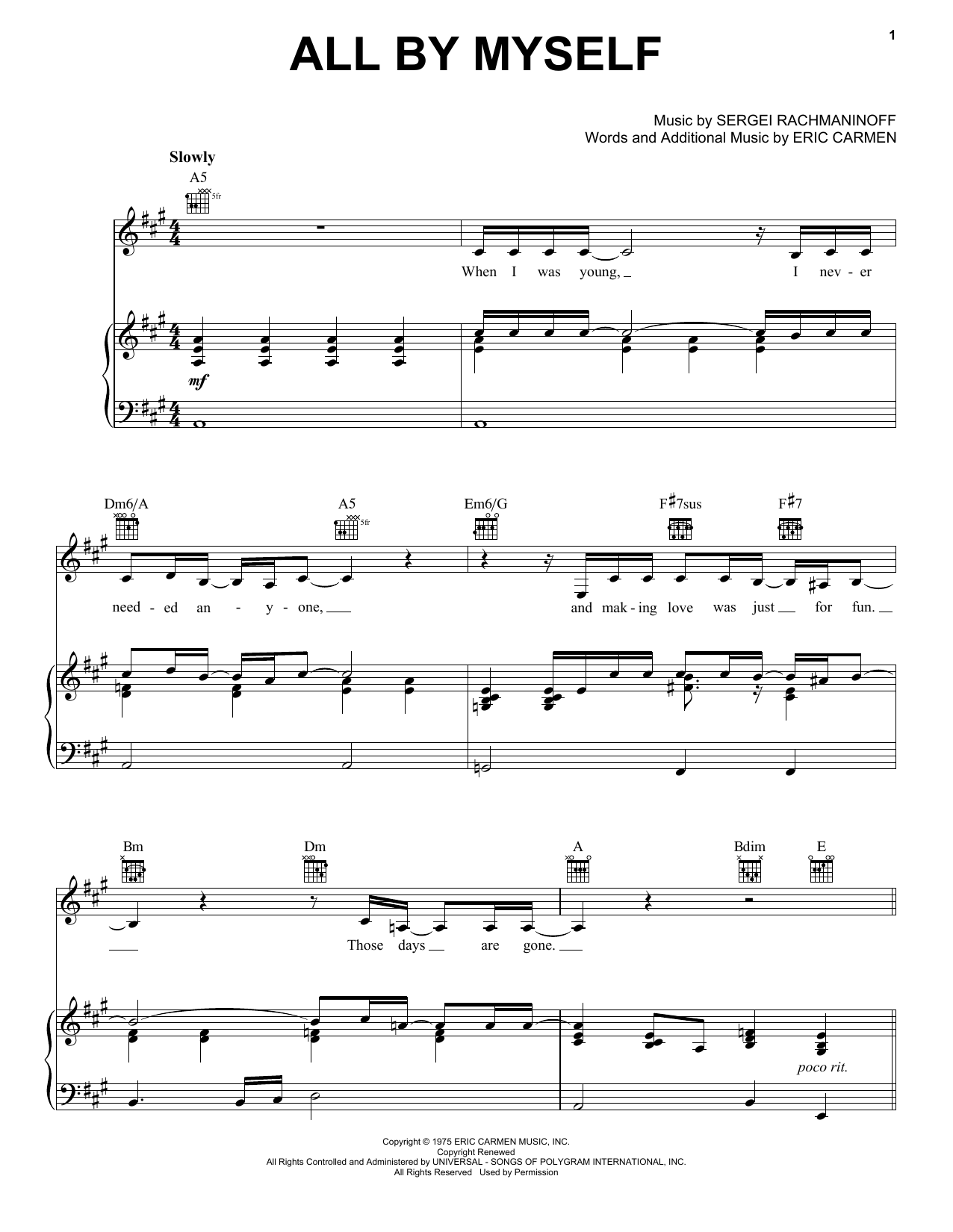 Download Celine Dion All By Myself Sheet Music and learn how to play Piano PDF digital score in minutes