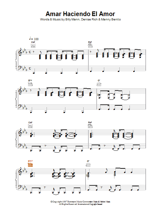 Download Celine Dion Amar Haciendo El Amor Sheet Music and learn how to play Piano, Vocal & Guitar (Right-Hand Melody) PDF digital score in minutes