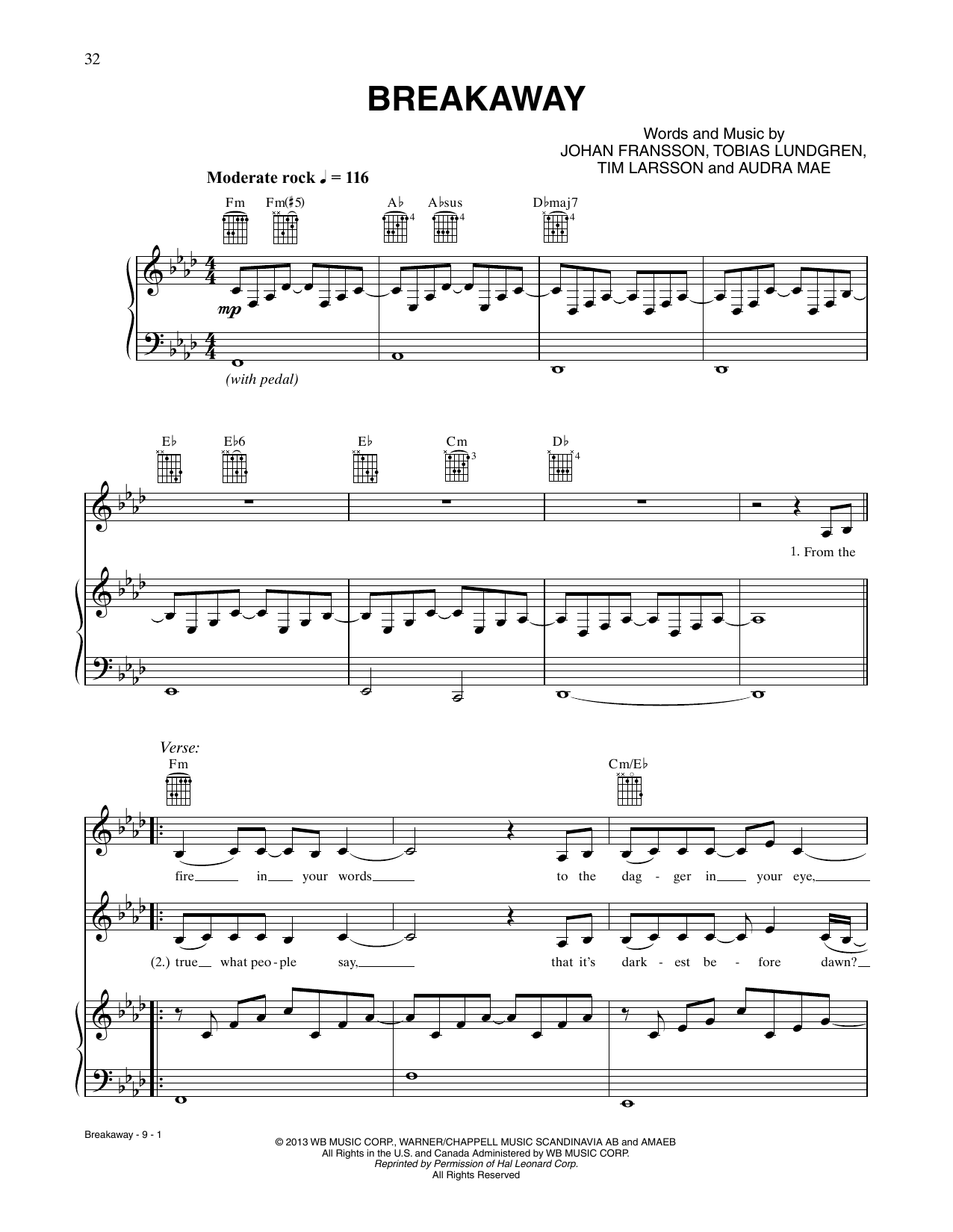Download CÉLINE DION Breakaway Sheet Music and learn how to play Piano, Vocal & Guitar Chords (Right-Hand Melody) PDF digital score in minutes