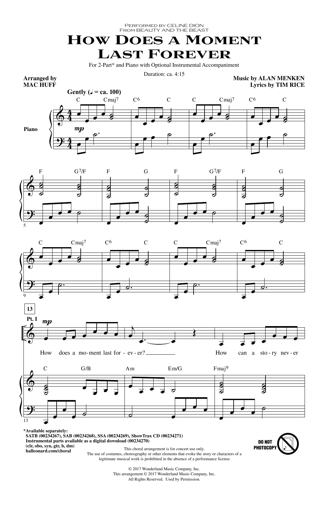 Download Mac Huff How Does A Moment Last Forever Sheet Music and learn how to play SATB PDF digital score in minutes