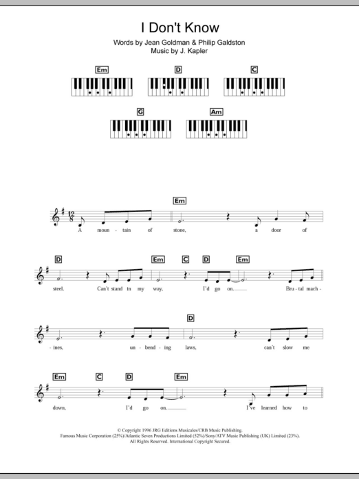 Download Celine Dion I Don't Know Sheet Music and learn how to play Keyboard PDF digital score in minutes