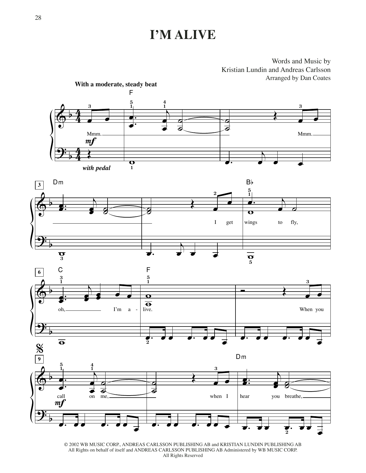 Download Celine Dion I'm Alive Sheet Music and learn how to play Easy Piano PDF digital score in minutes