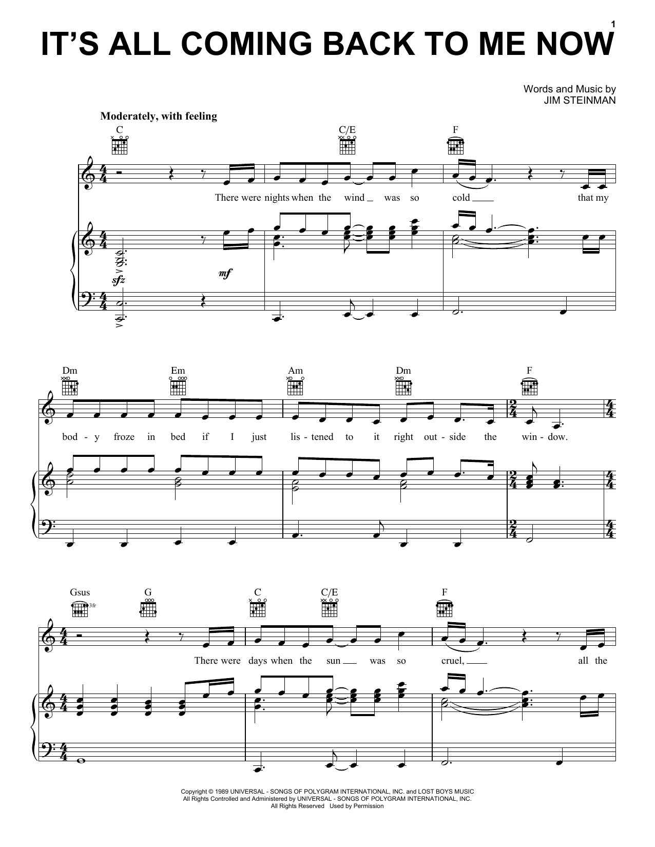 Download Celine Dion It's All Coming Back To Me Now Sheet Music and learn how to play Piano, Vocal & Guitar (Right-Hand Melody) PDF digital score in minutes