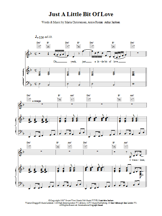 Download Celine Dion Just A Little Bit Of Love Sheet Music and learn how to play Piano, Vocal & Guitar (Right-Hand Melody) PDF digital score in minutes