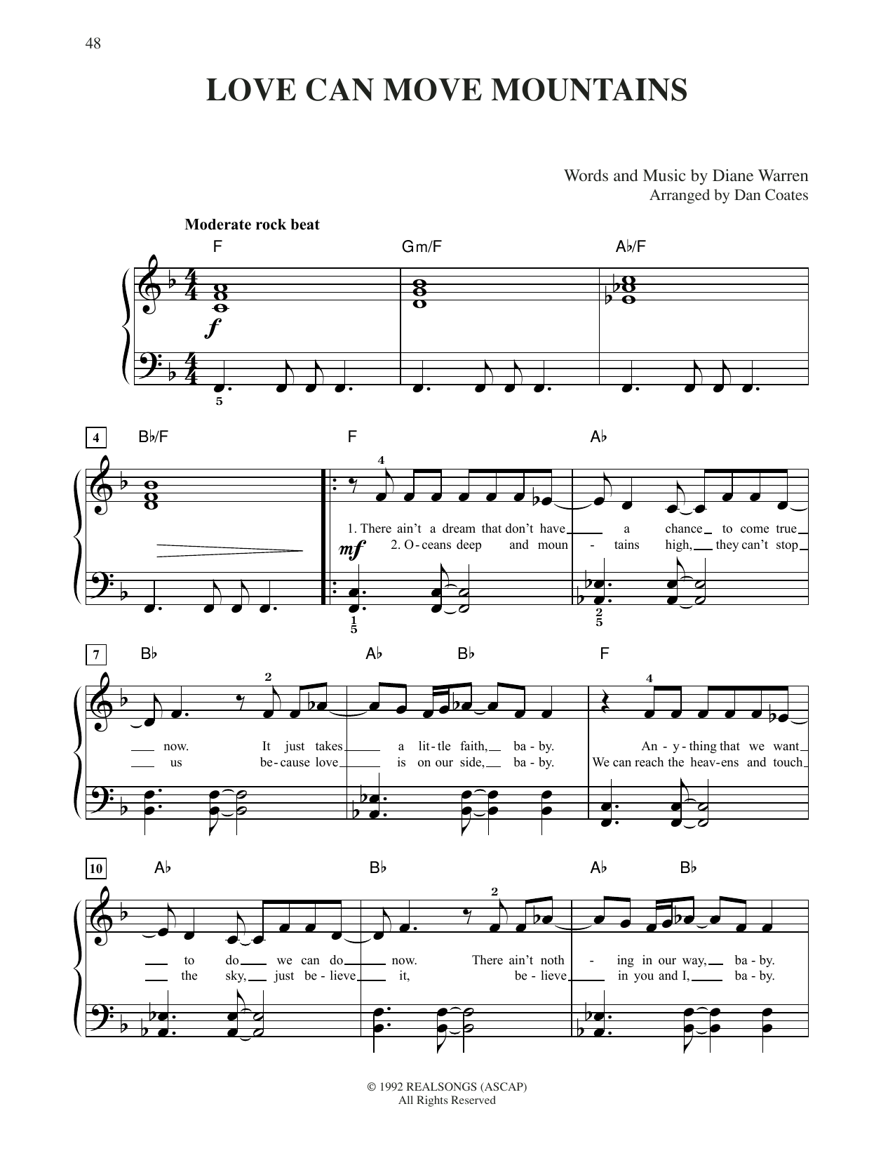 Download Celine Dion Love Can Move Mountains Sheet Music and learn how to play Easy Piano PDF digital score in minutes