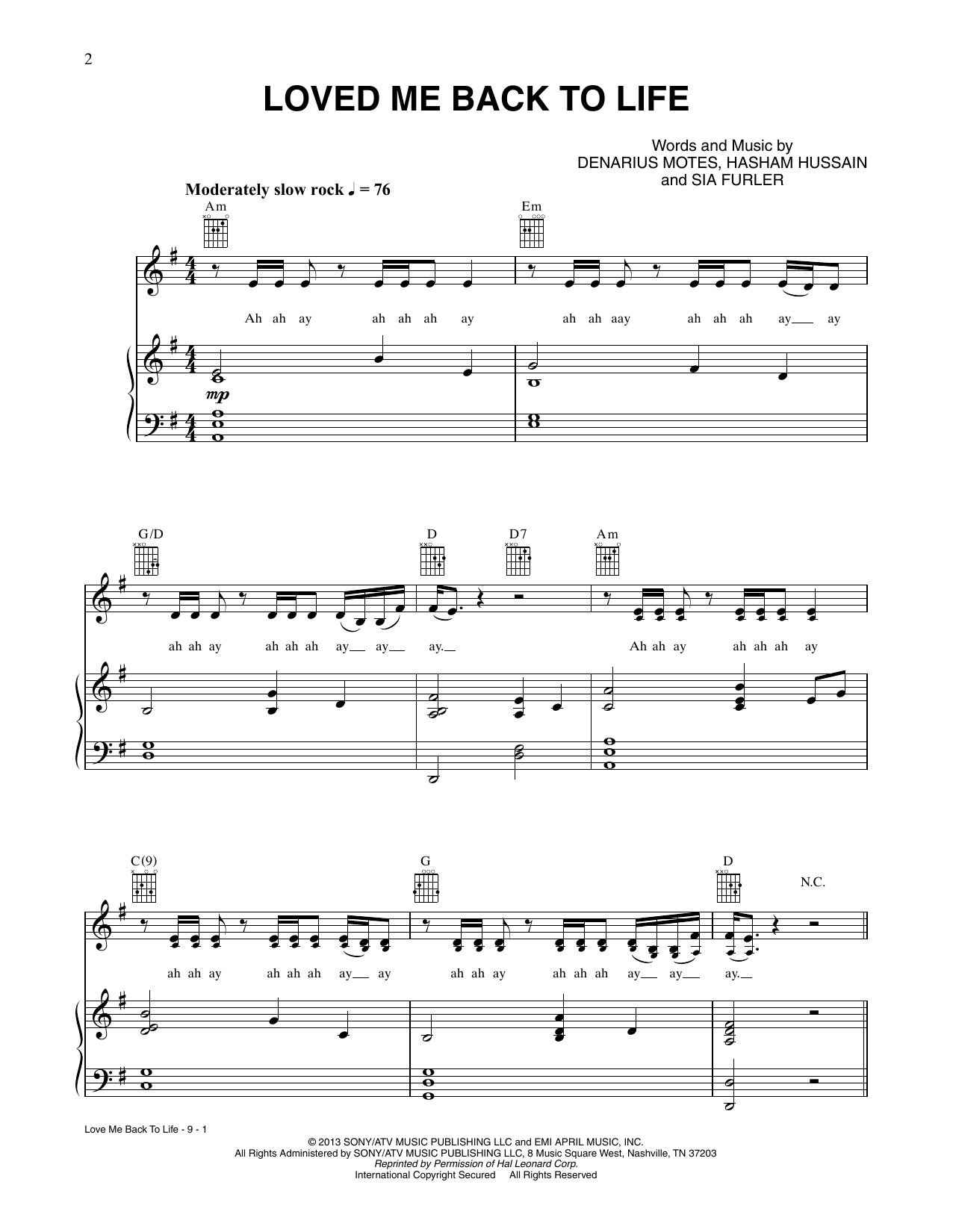Download CÉLINE DION Loved Me Back To Life Sheet Music and learn how to play Piano, Vocal & Guitar Chords (Right-Hand Melody) PDF digital score in minutes