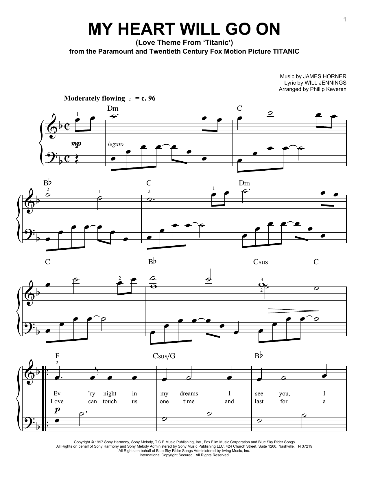 Download Celine Dion My Heart Will Go On (from Titanic) (arr. Phillip Keveren) Sheet Music and learn how to play Piano Solo PDF digital score in minutes