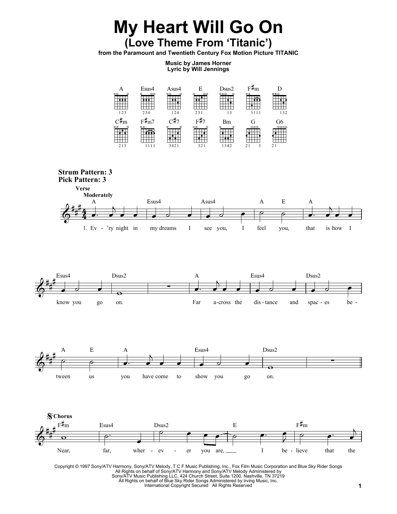 Download Celine Dion My Heart Will Go On (from Titanic) Sheet Music and learn how to play Easy Guitar PDF digital score in minutes
