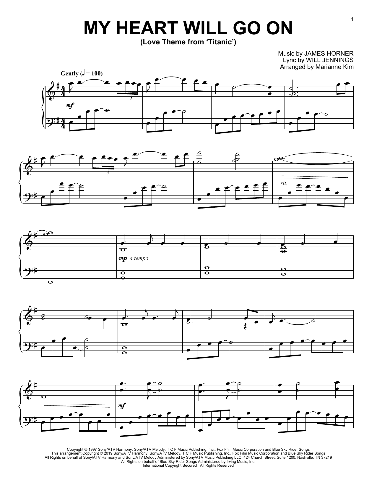 Download Celine Dion My Heart Will Go On (Love Theme From 'Titanic') (arr. Marianne Kim) Sheet Music and learn how to play Piano Solo PDF digital score in minutes