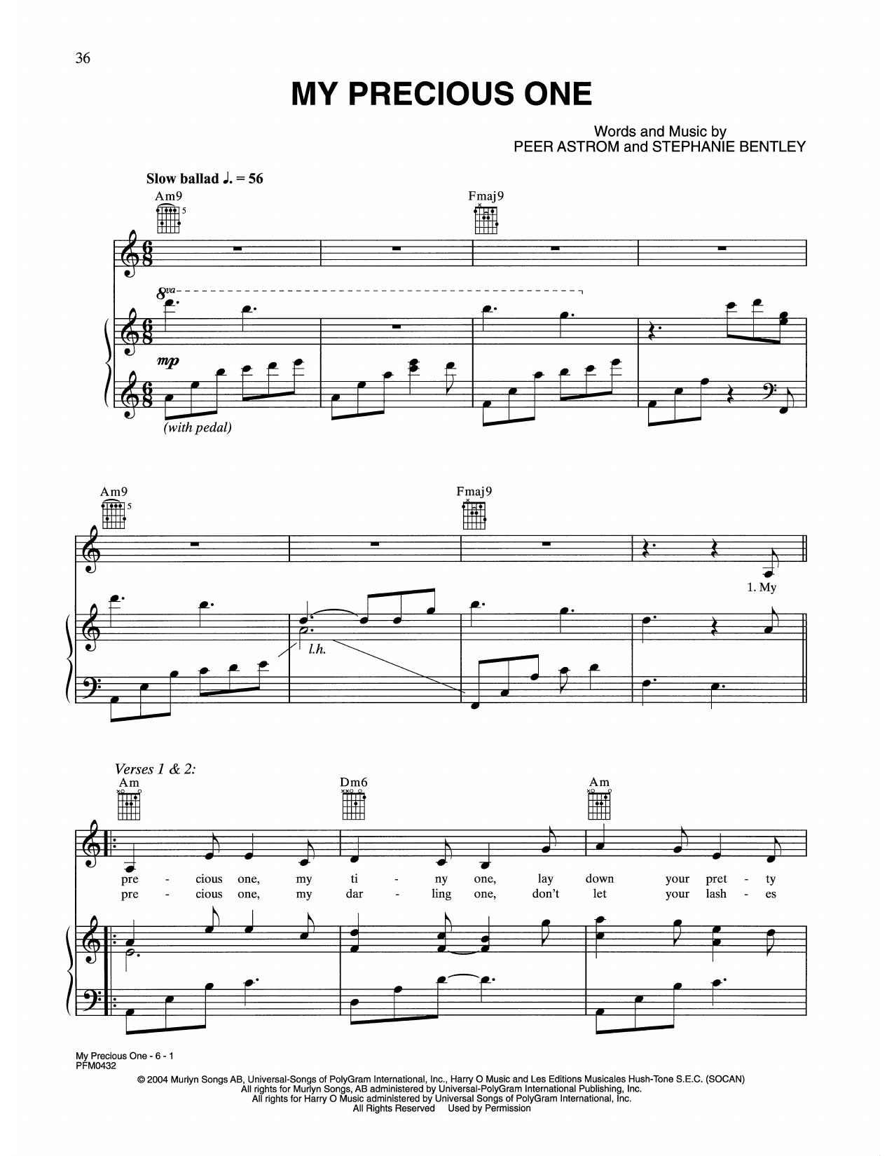 Download Celine Dion My Precious One Sheet Music and learn how to play Piano, Vocal & Guitar Chords (Right-Hand Melody) PDF digital score in minutes