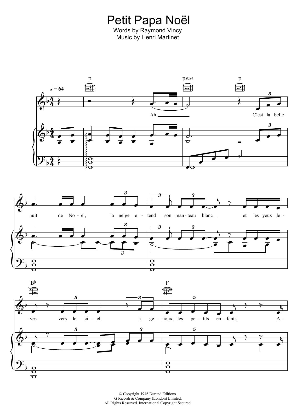 Download Celine Dion Petit Papa Noël Sheet Music and learn how to play Piano, Vocal & Guitar (Right-Hand Melody) PDF digital score in minutes