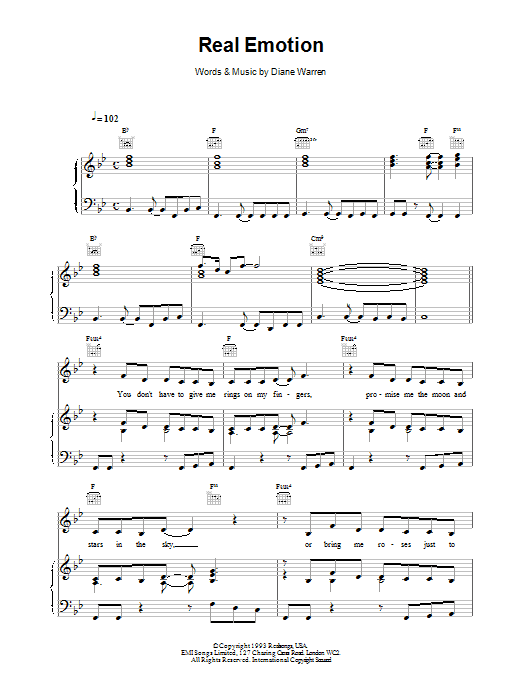 Download Celine Dion Real Emotion Sheet Music and learn how to play Piano, Vocal & Guitar (Right-Hand Melody) PDF digital score in minutes