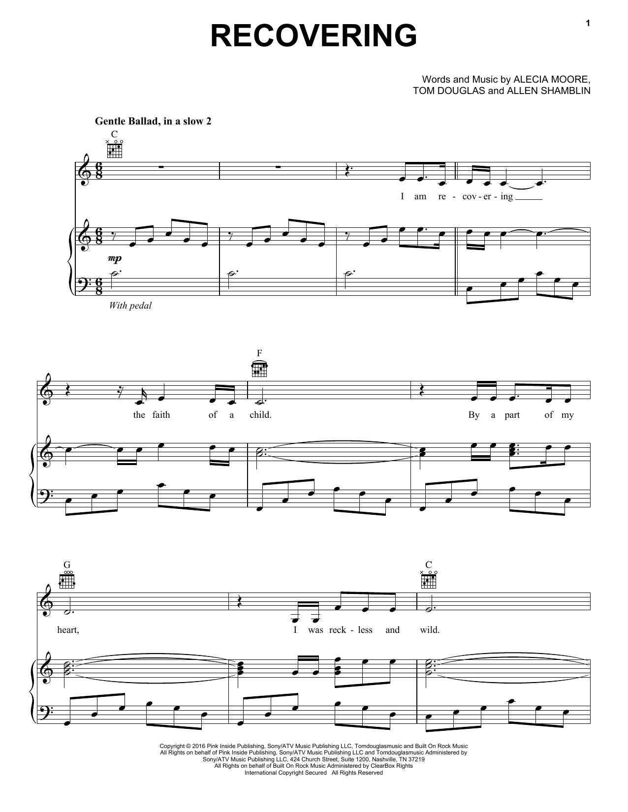 Download Celine Dion Recovering Sheet Music and learn how to play Piano, Vocal & Guitar Chords (Right-Hand Melody) PDF digital score in minutes