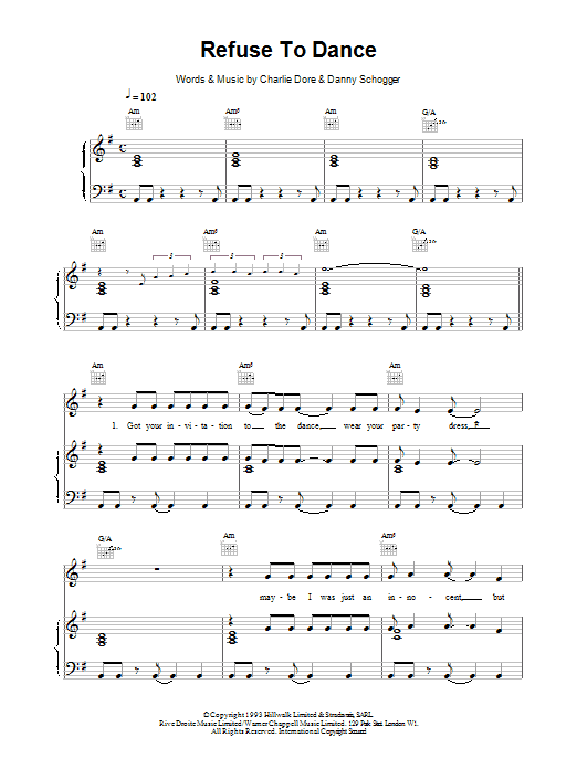 Download Celine Dion Refuse To Dance Sheet Music and learn how to play Piano, Vocal & Guitar (Right-Hand Melody) PDF digital score in minutes