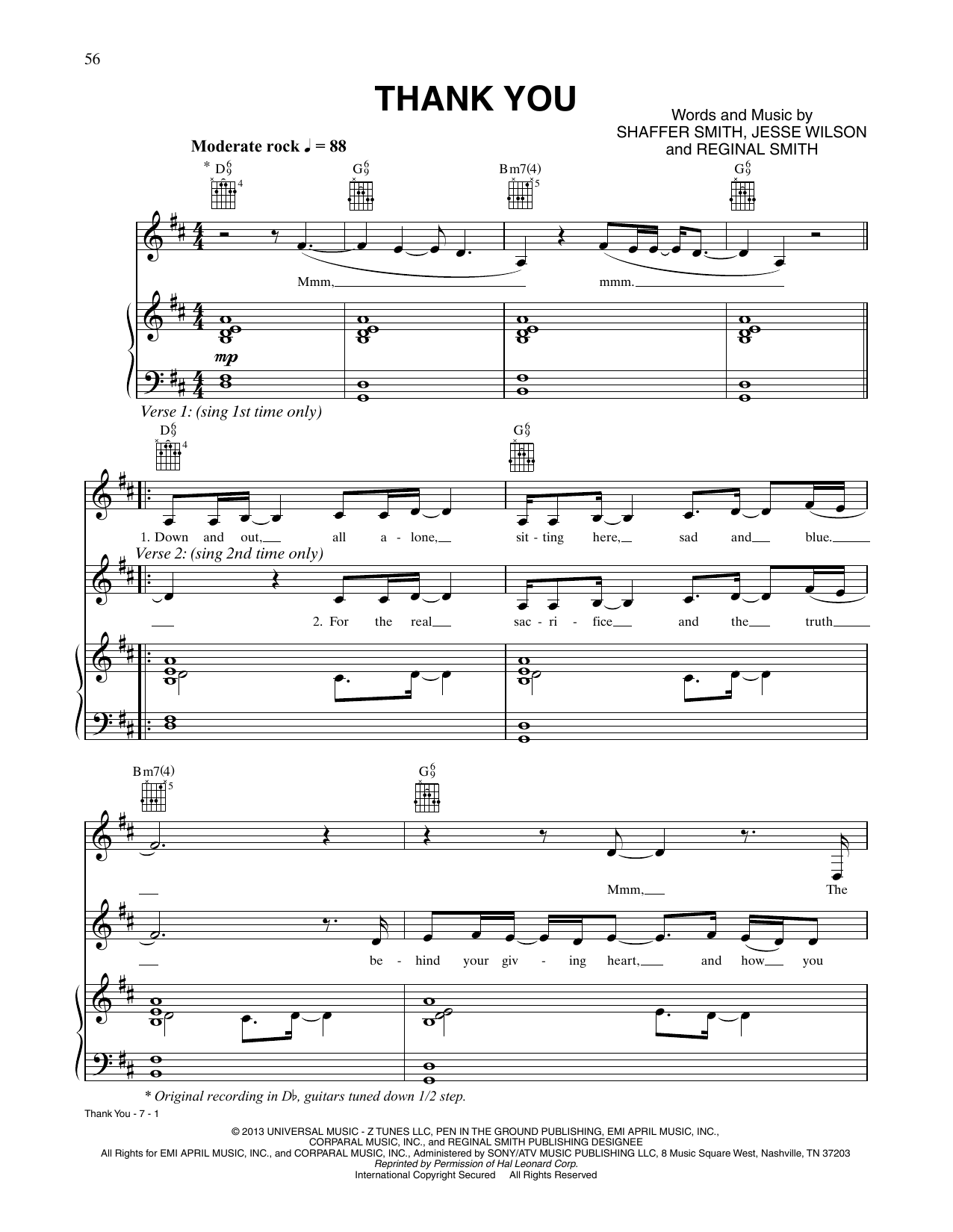 Download CÉLINE DION Thank You Sheet Music and learn how to play Piano, Vocal & Guitar Chords (Right-Hand Melody) PDF digital score in minutes