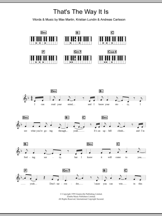 Download Celine Dion That's The Way It Is Sheet Music and learn how to play Keyboard PDF digital score in minutes