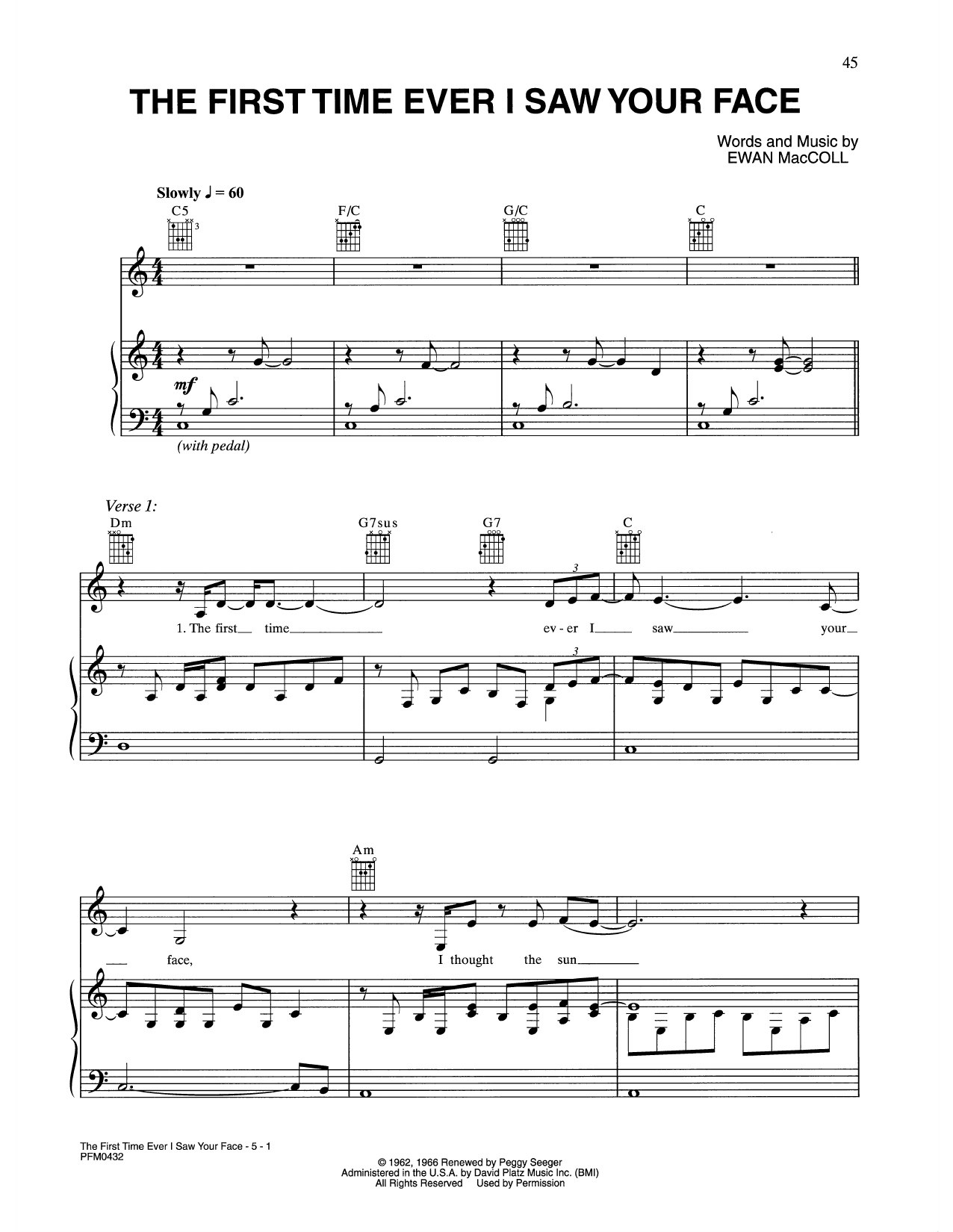 Download Celine Dion The First Time Ever I Saw Your Face Sheet Music and learn how to play Piano, Vocal & Guitar Chords (Right-Hand Melody) PDF digital score in minutes
