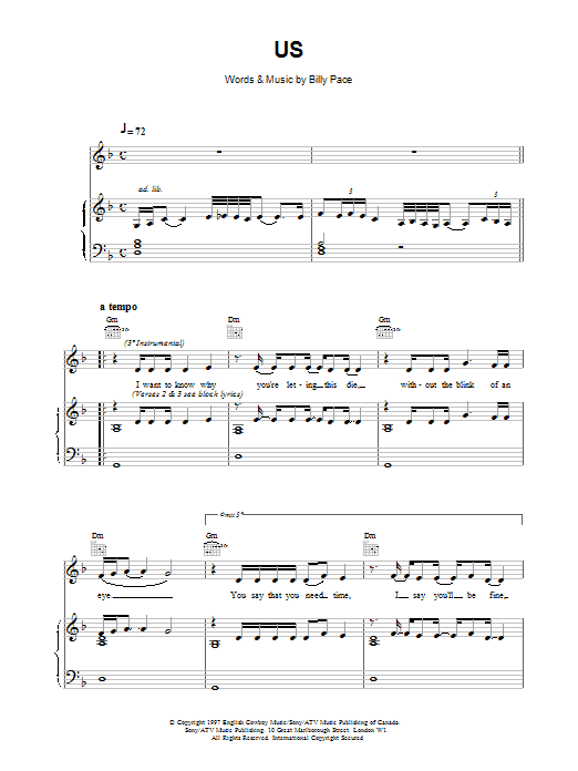Download Celine Dion Us Sheet Music and learn how to play Piano, Vocal & Guitar (Right-Hand Melody) PDF digital score in minutes